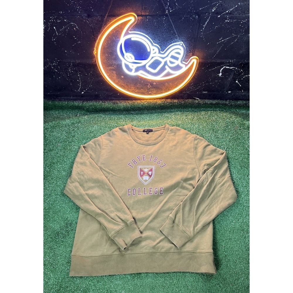 $128 Frye 1863 College‎ Men's Sweatshirt Pullover Crew Neck Olive Green Size XL